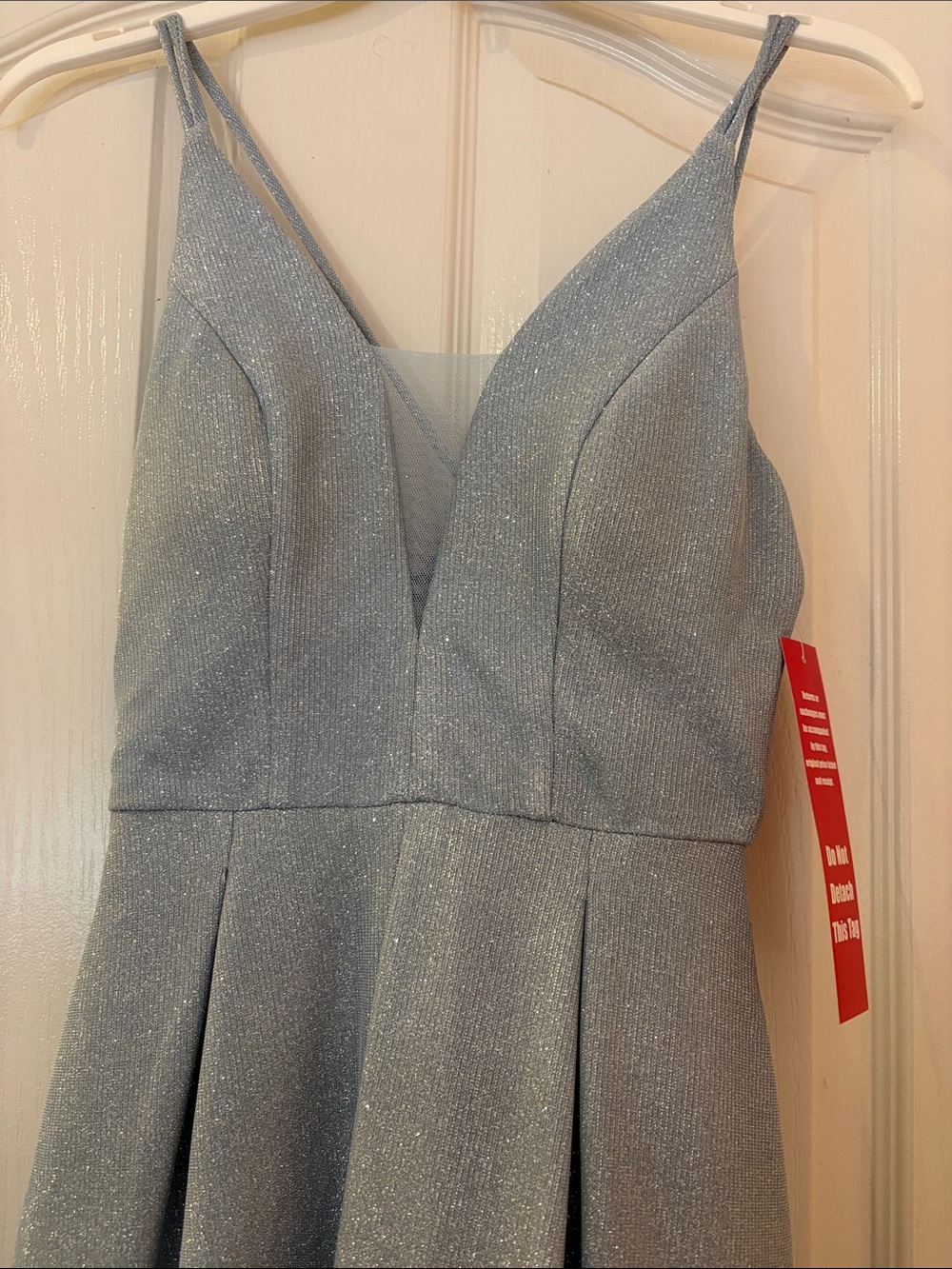 Crystal Doll Light Blue Glitter V-Neck Prom Dress